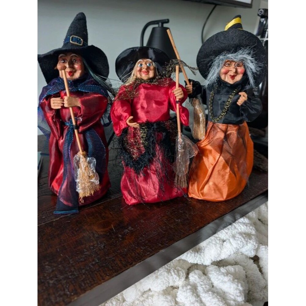 Set of 3 Witch Figurines 9-10in Halloween Decor NEW